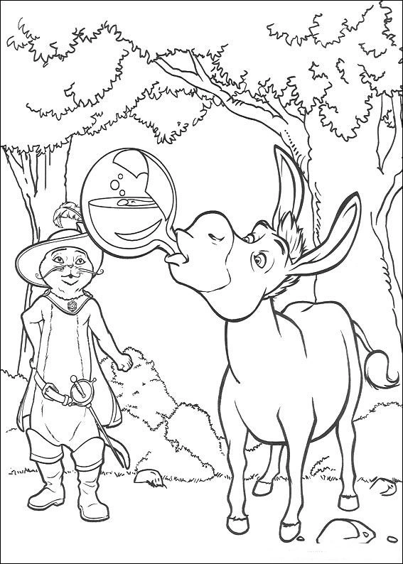 Coloring book donkey with Shrek and potion